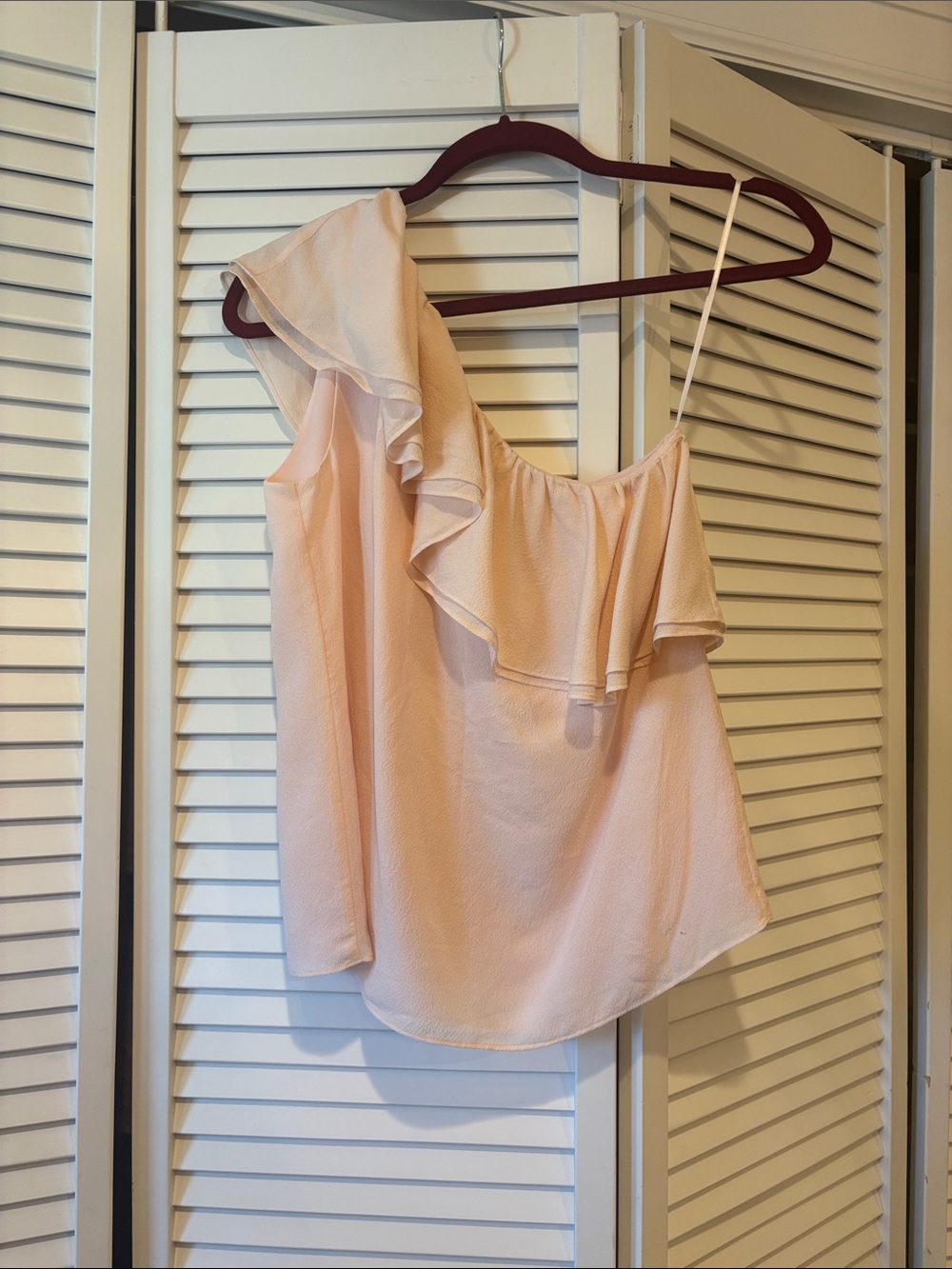 Rebecca Taylor One-Shoulder Ruffle Top in Blush